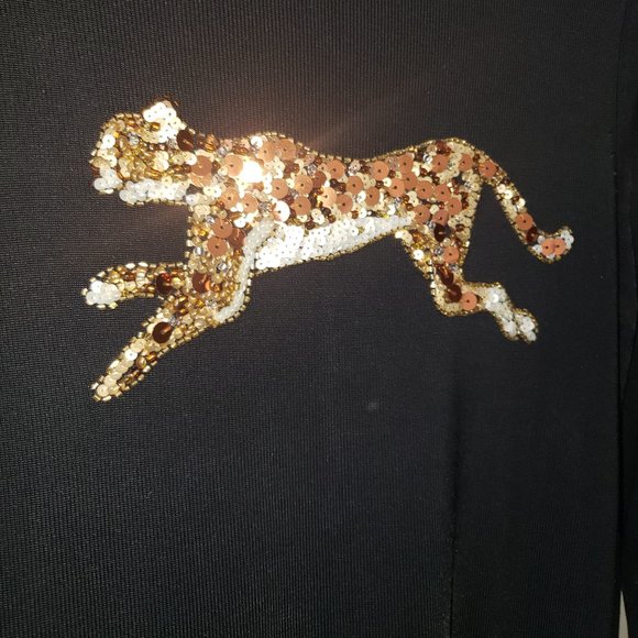 Robbie Bee black CHEETAH top sequined MEDIUM NICE! - Picture 3 of 6